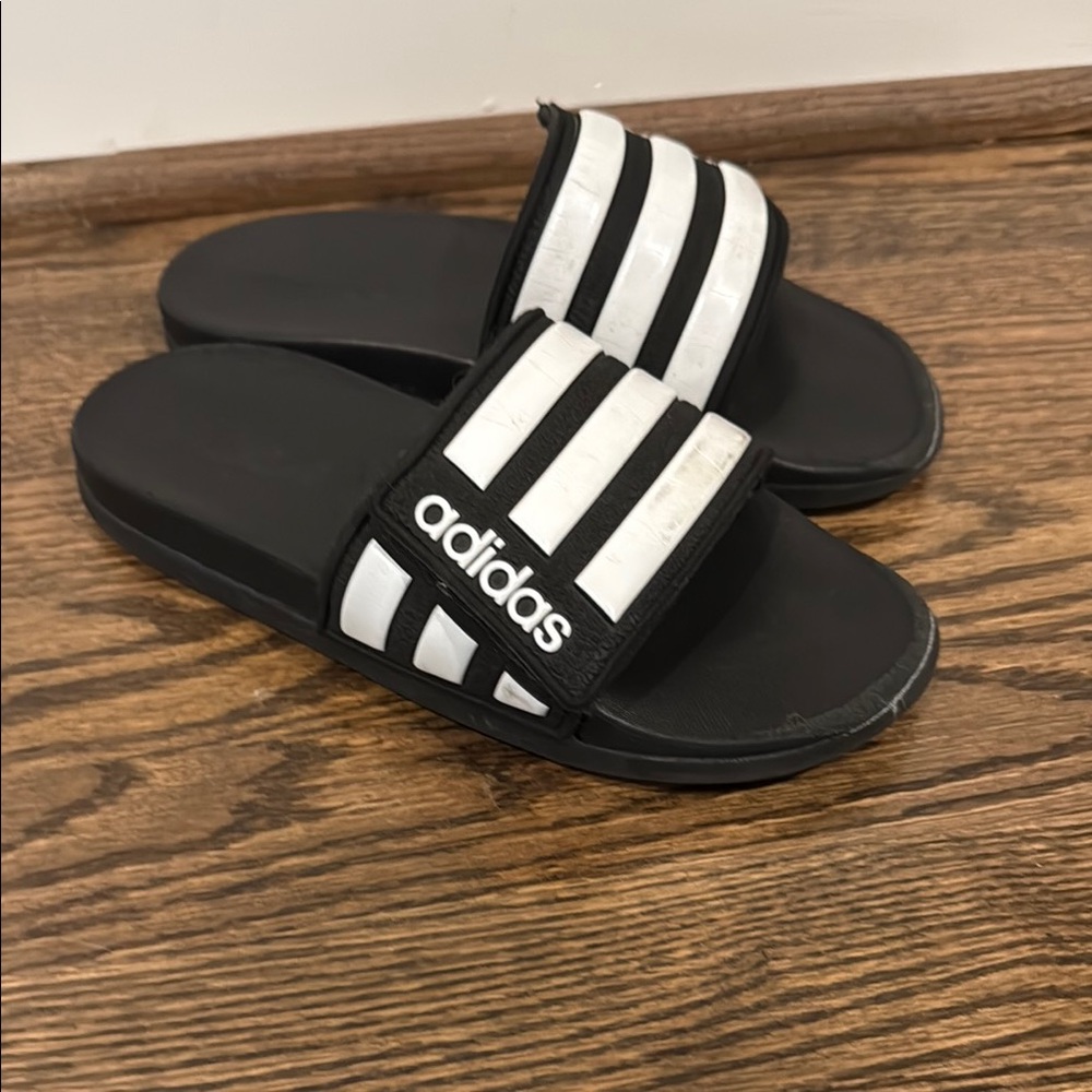 Adidas Black and White Striped Slides size 3